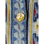 John Mark  Shirt Women Large Blue Embroidered Floral Aztec Button Up Boho Cottage Photo 7