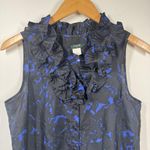 J.CREW Top Women 6 Blue Black Tank Ruffle Collar Dark Romantic Button Up Career Photo 1