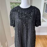 Vintage Papell Boutique Black Beaded Silk Short Sleeve Sheath Dress Size 8 Photo 9