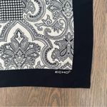 Vintage Echo 100% Silk Houndstooth Paisley Print Scarf Black and Cream 34" sq Photo 3