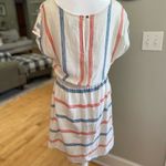 Old Navy White Blue and Orange Striped Linen Blend Scoop Neck Dress Size Medium Photo 6