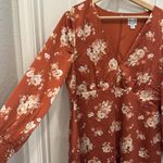 Blue Rain Burnt orange rose print satin long sleeve mini dress Photo 2