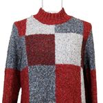Christopher & Banks Womens Vintage Y2K Burgundy Gray Check Knit Sweater Photo 5