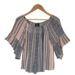 Bobeau Womens Size S Short Flutter Sleeve Flowy Top Geometric Print Blue Photo 0