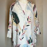 Cynthia Rowley Womens 100% Linen V-Neck Tropical Leaf Print Graphic Shirt |Sz:1X Photo 0
