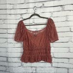 Iris  Lace Peplum Blouse Women’s L Dusty Rose Sheer Puff Sleeve Romantic Top Photo 9
