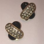 Angel Brand Signed Gold Tone and Black Enamel Crystal Clip On Earrings Photo 3