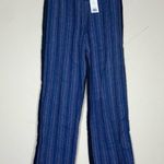 Tory Burch Pants 100% Linen Blue Striped Front Solid Back Relaxed Fit Pocket NWT Photo 0