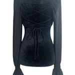 White Fox Boutique White Fox Size Small  Top Blouse Long Sleeve Black Back Tie Open Sexy Photo 4