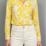 ROUJE PARIS Palmyra Long Sleeve Shirt, Yellow Watercolor Peony Print, FR44/US12 Size 12 Photo 0