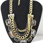 Source Unknown Boho Statement Layered Gold Tone Link Chain Black Glass Stone/Beads Bib Necklace Photo 0
