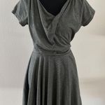 THML short sleeve grey and black thin striped dress with tie and orange zipper Photo 0