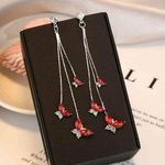 Women's Crystal Butterfly Long Tassel Dangle Drop Earrings Red Photo 0