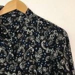 Paige Black Blue White Paisley Print Long Sleeve Lightweight Rayon Button Down Photo 2