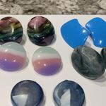 Lot Of 5 Colorful Pierced Costume Earrings Plastic Blue Purple Etc Photo 3