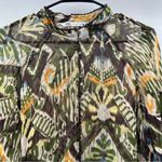 ZARA  Brown‎ & Green Boho Aztec Print Sheer Long Sleeve Button Down Shirt Size L Photo 2