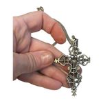 Roma Signed  Cross Pendant Necklace Petit Point Faux Turquoise Christian Vintage Photo 4