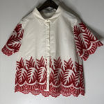 Serie Suncoo White Collar Button Down Top Red Eyelet Detail Size T1 Small Photo 0
