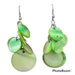 Light Green Shell Dangle Earrings, Fish Hook Photo 0