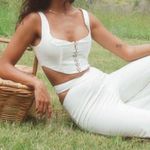 Princess Polly Wild About You White Satin High Rise Cut Out Waist Pants 2 Photo 3