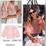 ZARA  Pink Tulle Puff Sleeve Sheer Top medium Photo 9