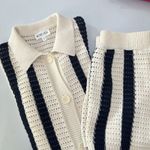 Whiteroom + Cactus‎ Cotton Navy and Ecru Open Knit Resort Short Set Size Medium Blue Photo 2