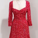 ZARA  Women's Red Floral Print 3/4 Sleeve Ruffled Mini Dress Size S Photo 2