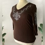 Reba  Chocolate Brown Ribbed Embellished Blouse Size 2X Photo 2