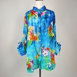 NWOT John Mark Tropical Floral Elbow Cinched Tie Sleeve Tunic Blouse Shirt 1X Photo 1
