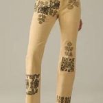 Anthropologie NWT 26T Pilcro Yaya Embroidered Mid-Rise Crop Flare Jeans in Cream Photo 0