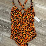 Beach Betty NWT  By Miracle Brands Sz S One Piece Swimsuit Orange Leopard Print Photo 1