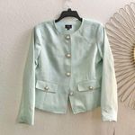 JM Collection NWT JM Studio John Meyer Light Green Tweed Blazer Jacket Pearl Gold Button Women M $138  Photo 0