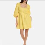 STAUD Sophie Yellow Square Neck Babydoll Mini Dress summer party $250 designer Gold Photo 4