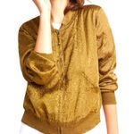 Anthropologie Jacquard Satin Bomber Jacket Gold/Olive Size SP Petite Maeve by  Photo 0