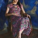 Anthropologie  Vanessa Virginia Pink Print Silky Beaded Dress with Belt Size S Photo 1