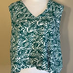 Topshop Green and White Abstract Leaf Print Tie Crop Size 10 Photo 0