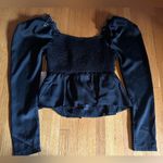 Six/Fifty Silky Black Milkmaid Top with Keyhole Bow and Ruffles, Size S, NWT Photo 4