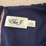 Eliza J  Navy Floral Midi Dress 3/4 Ruched Sleeves V Neck Split Front Size 2 Photo 9