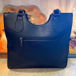 Sam & Hadley Embossed Tote Bag with half braided handles. Faux leather. Black Photo 5