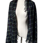 Ralph Lauren Denim Supply XL Plaid Scarf Fringe Wool Green Blue Check 64" x 56" Photo 0