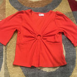 SO  Ribbed Circle Ring Cutout Light Red Crop Top Short Sleeve Junior’s Medium Photo 0