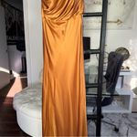 Michelle Mason Asymmetrical Open Back Draped Gown in Copper Photo 6