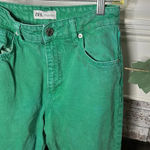 ZARA  size 4 green raw hem jeans with distressing Photo 3