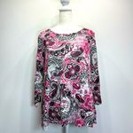 Chico's Chico’s Hot Pink Black & White Paisley Medallion Boho Print 3/4 Sleeve Top 1/M Photo 2