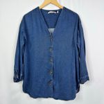 Soft Surroundings Wendy Chambray Tencel Lyocell V Neck Button Front Top PM Photo 3
