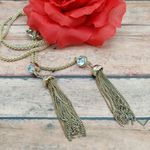 Banana Republic Gold Tone Tassel Necklace With Crystal Accents & Double Chains Photo 1