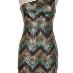 Frederick's of Hollywood Vintage 90s Frederick’s of Hollywood Sequin One Shoulder Mini Tan Turquoise sz M Photo 0