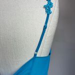 Delicates VTG Ocean Blue Double Layered Cowl Neck Lace Flower Straps Slip Sz M Photo 6