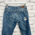 ZARA  Cropped Straight Leg Jeans Size 4 Medium Wash Distressed Ripped Capri Y2K Photo 8