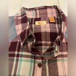 North Crest  Maroon Plaid Flannel Button-up Shirt Hi-Low Hem Front Pockets Size 1X Photo 2